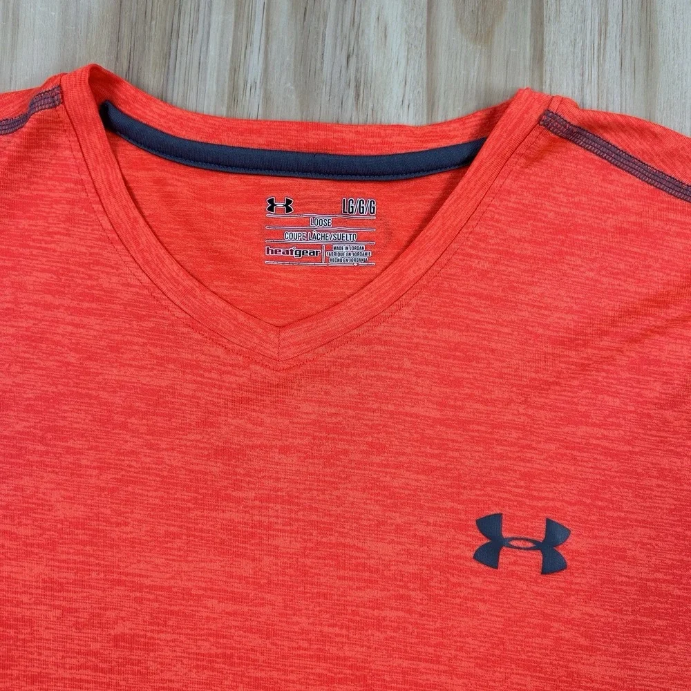 Under‎ Armour Men's L Neon Orange HeatGear T-Shirt Short Sleeve Athletic
